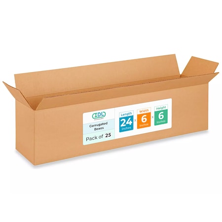 Idl Packaging 24 in x 6 in x 6 in Shipping Box, Kraft, Corrugate, Single Wall, 200#, 25 PK B-2466-25